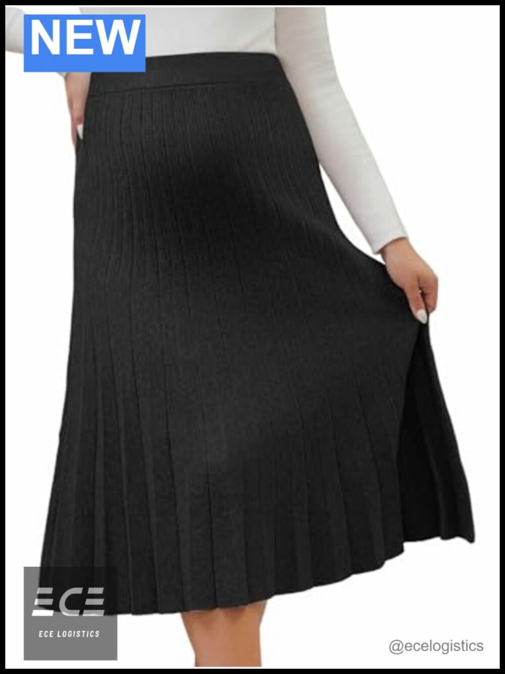 Maternity Pleated Midi Skirt High Waist Sweater Knit A-Line